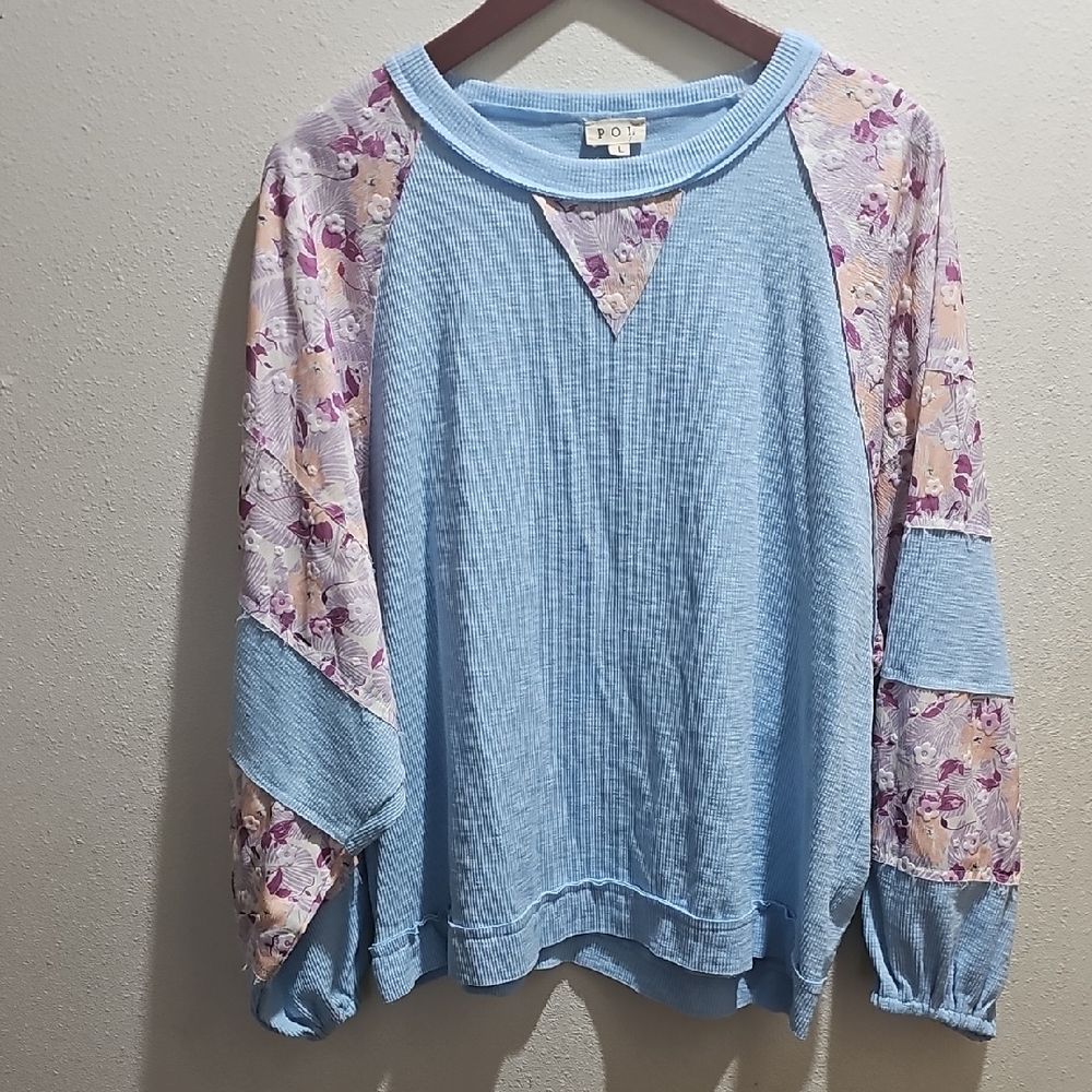 POL Blue and Floral Patchwork Sweatshirt